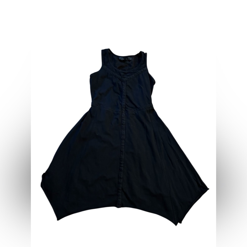 ⭐️Prana Trixie Jersey Knit Handkerchief Hem Lace Inserts Sleeveless Dress Sz XS - Picture 2 of 8